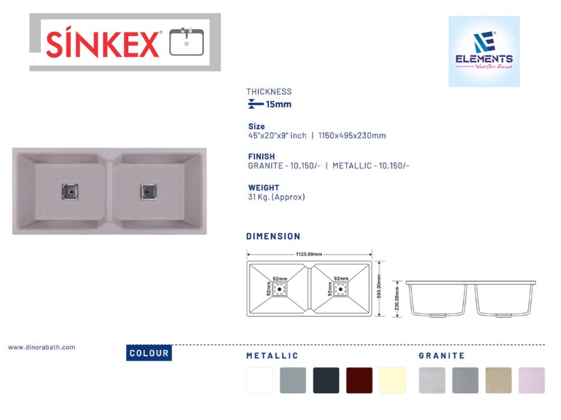 Double Bowl With Drain Board ( 45x20x19 inches )