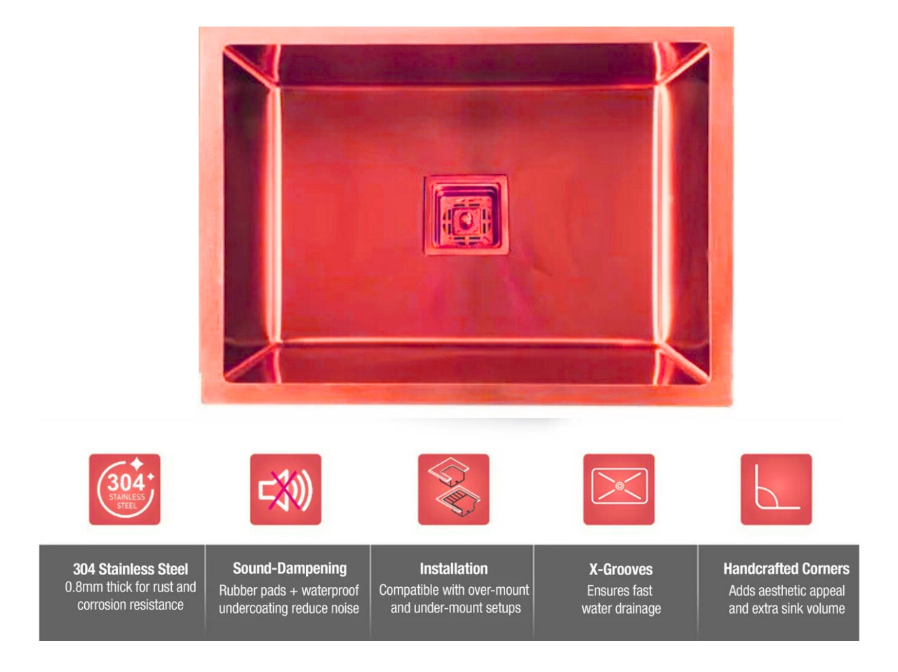 Handmade Single Bowl Rose Gold Kitchen Sink (24x18x9 inches)